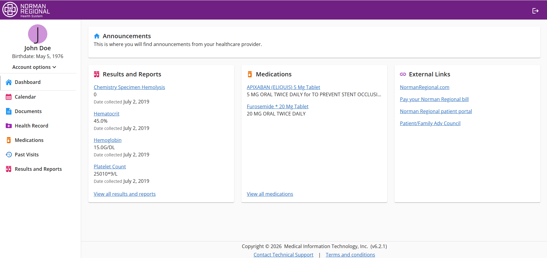 Norman Regional Hospital Portal Desktop View