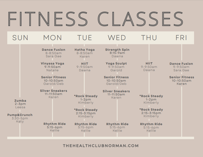 Fitness class schedule